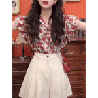 Hong Kong Style Retro Floral Shirt Summer Commute