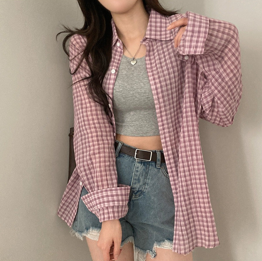 Women's Casual Loose Classic Plaid Fashion Shirt