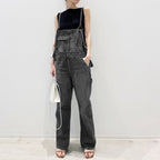 Fashion Casual Washed Classic Blue Suspender Loose Cargo Pants Denim Jumpsuit