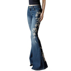 Women's Rose Embroidered Flared Jeans